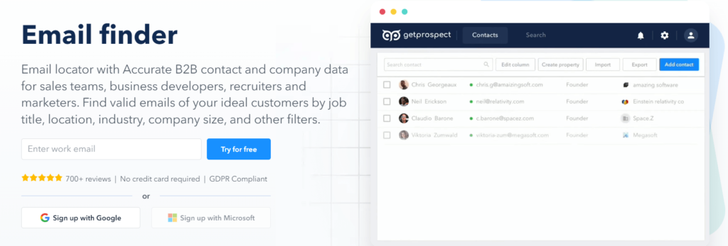 Getprospect homepage