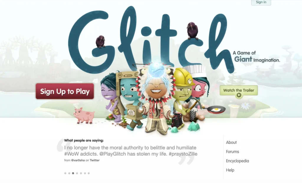 Glitch game sign up page